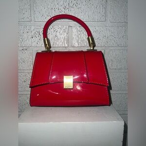 Aldo Glossy Red Mini Bag with Gold Accents